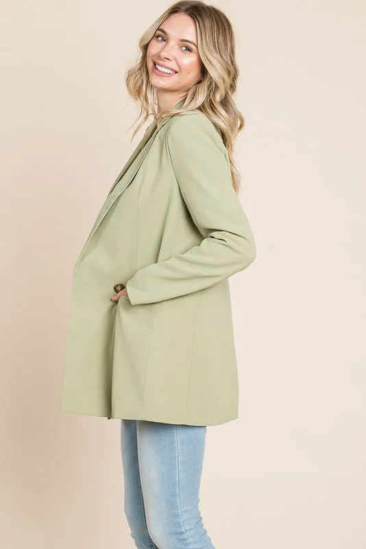 Sage Long Double Breasted Lapel Collar Blazers