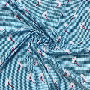 Sky Blue Stripes Floral Pleated Knitted Satin Fabric