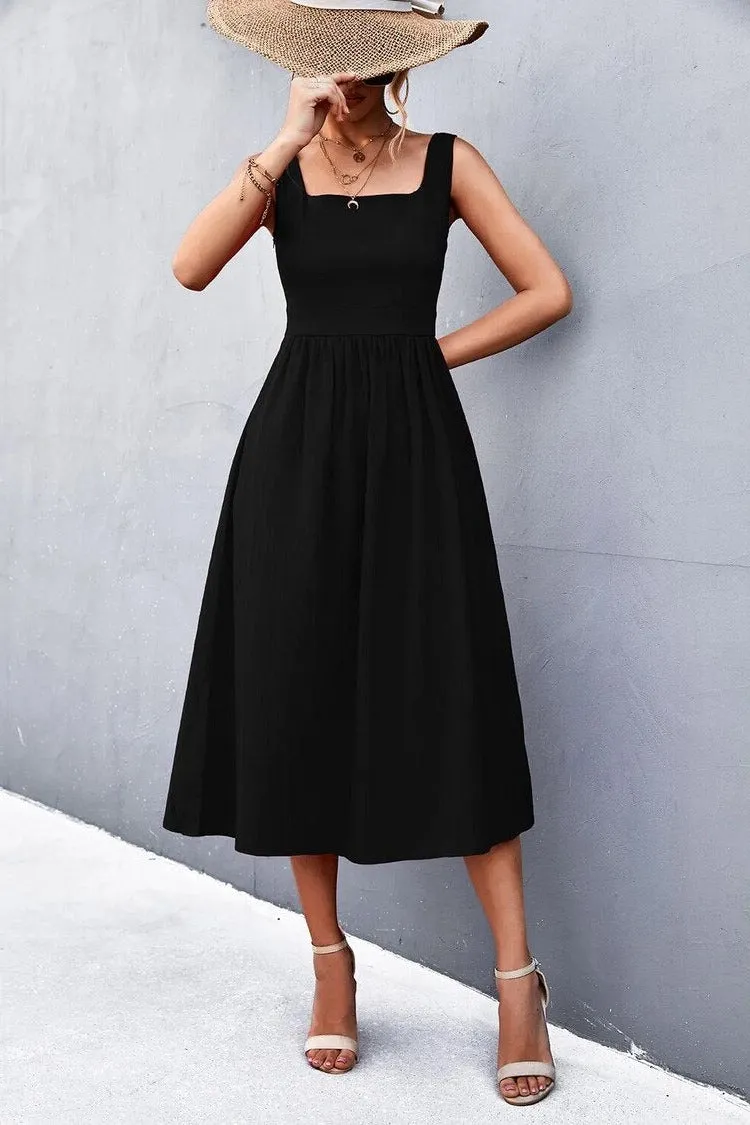 Sleeveless Square-Neck Midi Dress