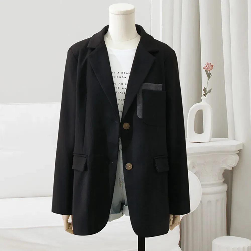 Slim Hit Color Blazers For Women Notched Collar Long Sleeve Patchwork Single Breasted Casual Blazer Female