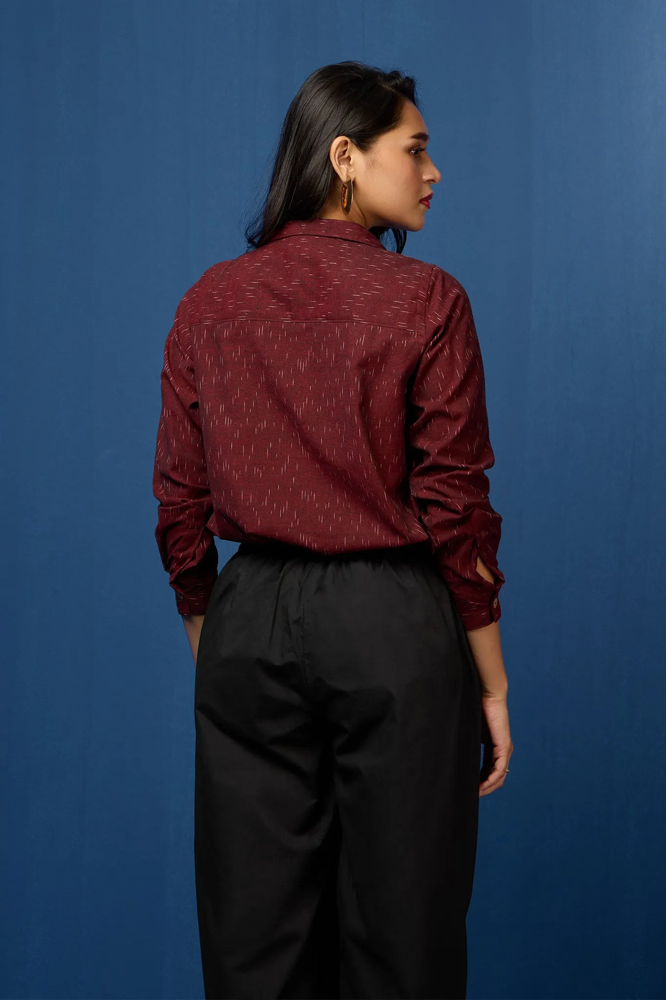 v-neck button down shirt - Maroon Essence & Gentle Strokes