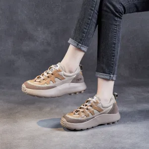 Women Retro Casual Leather Patchwork Sneakers