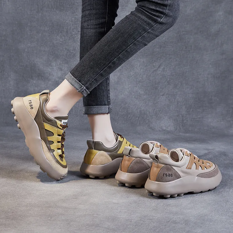 Women Retro Casual Leather Patchwork Sneakers