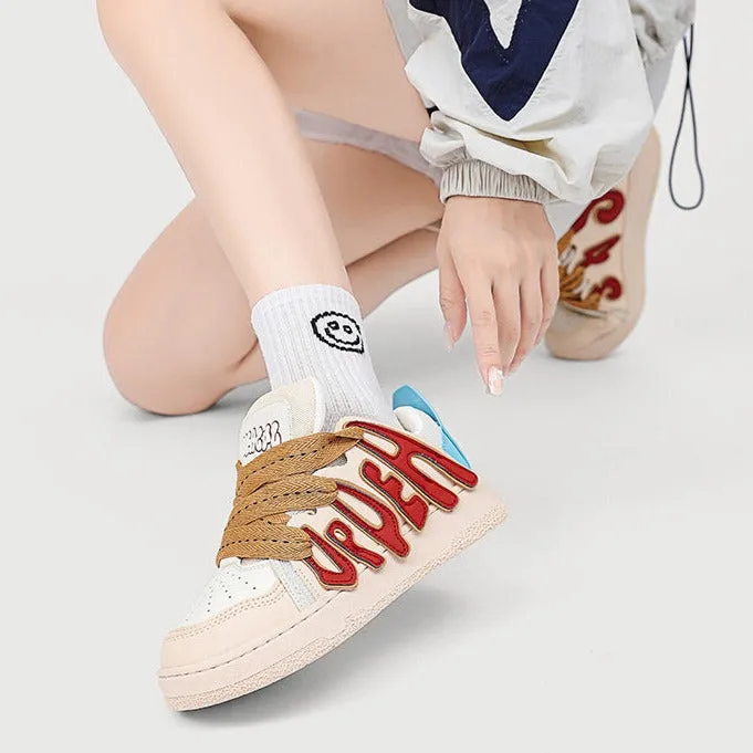 Women's Casual Platform Board Shoes Cartoon Letters Sneakers