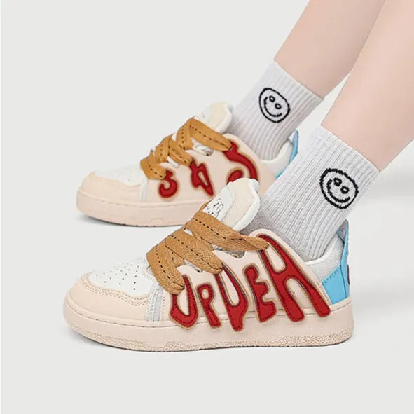 Women's Casual Platform Board Shoes Cartoon Letters Sneakers