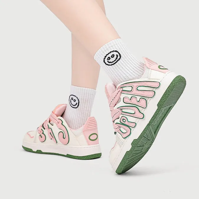 Women's Casual Platform Board Shoes Cartoon Letters Sneakers