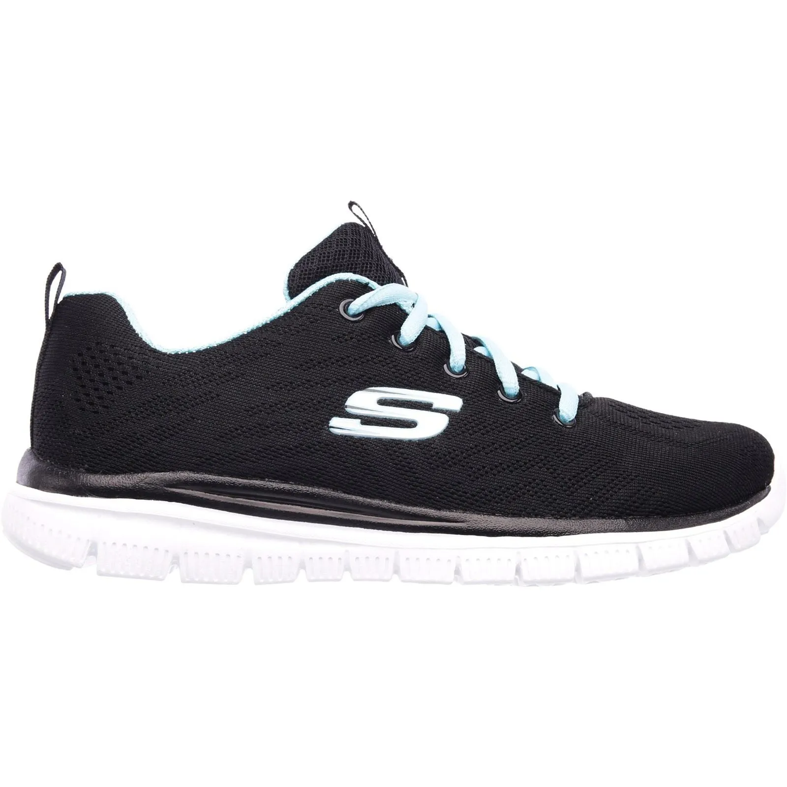 Women's Wide Fit Skechers 12615  Graceful Get Connected Sports Sneakers - Black/Turquoise